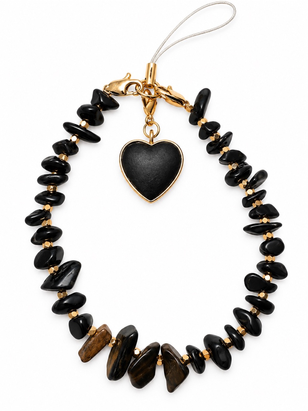 Black obsidian and tiger’s eye cellphone Lanyard